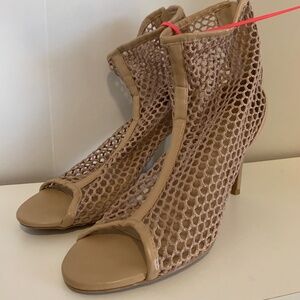Tan Peeptoe Net Heels